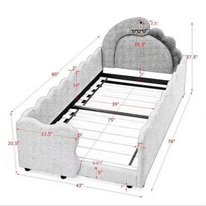Twin Size Cute Dinosaur-Shaped Kids Bed with Safety Guardrails