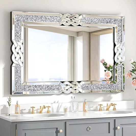 Wall Mirror with Decorative Glam Bling Crystal Frame Edge