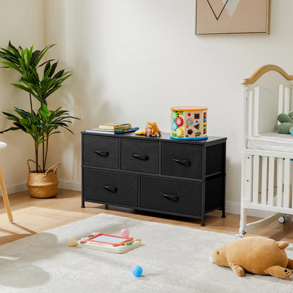 Wide Fabric Storage Tower with Wooden Top and Metal Frame