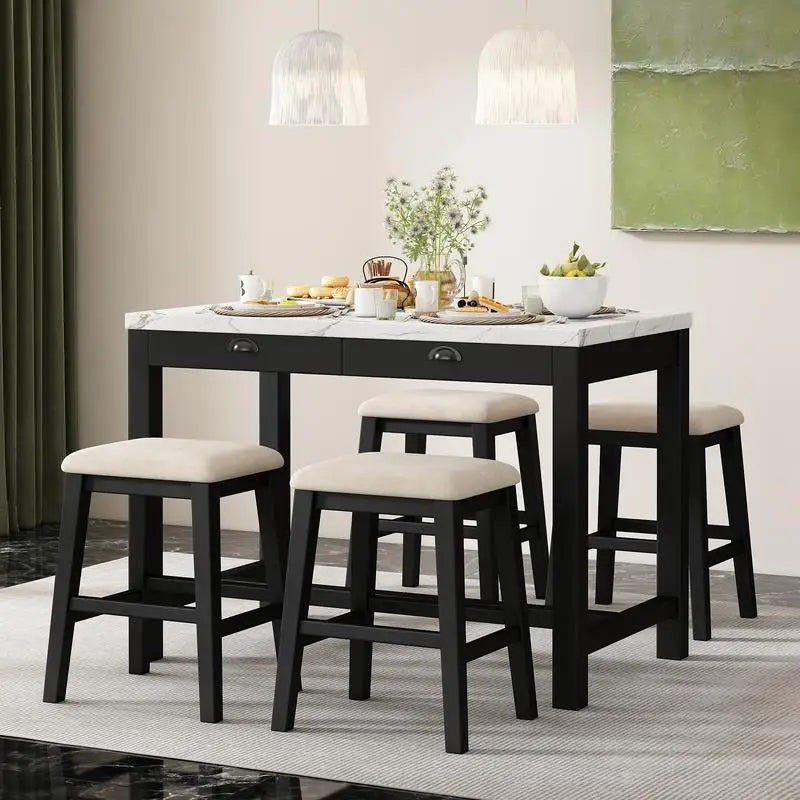 5-Piece Counter Height Dining Set for 4 with Upholstered Chairs