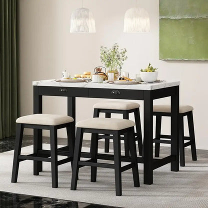 5-Piece Counter Height Dining Set for 4 with Upholstered Chairs