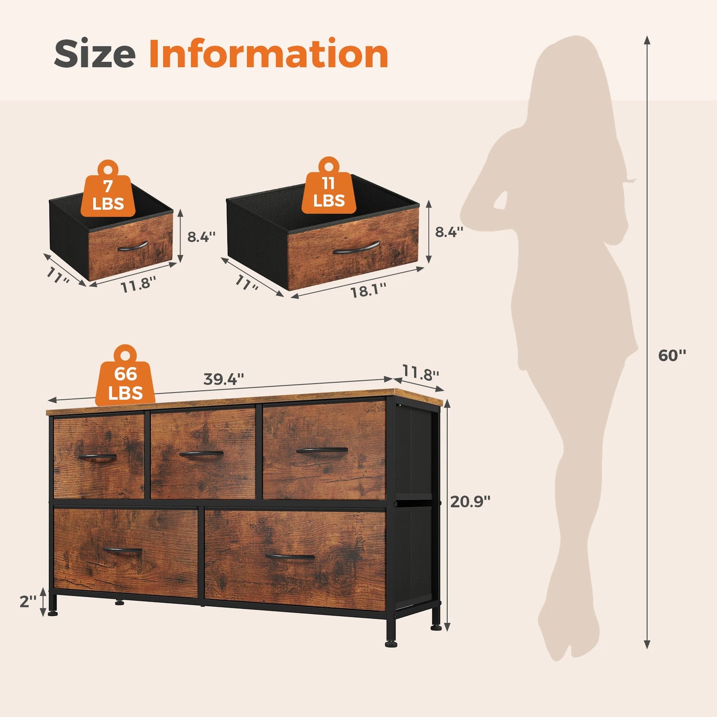 Wide Fabric Storage Tower with Wooden Top and Metal Frame