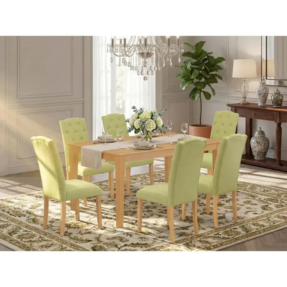 7 Pc Dining Set with Rectangle Table & 6 Upholstered Chairs