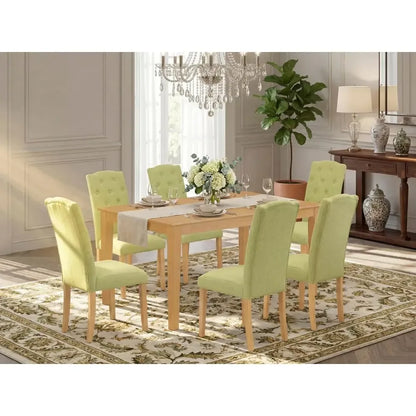 7 Pc Dining Set with Rectangle Table & 6 Upholstered Chairs