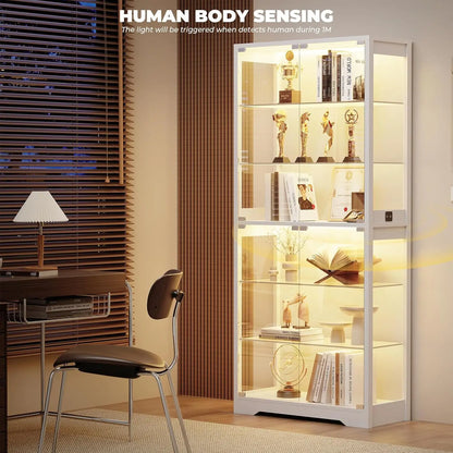 71" Curio Cabinet with 3 Color Lights & Adjustable Glass Shelves