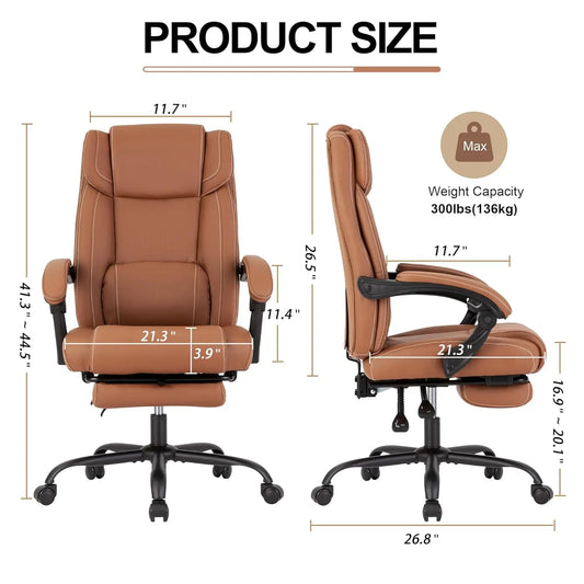 Reclining Ergonomic Office Chair with Lumbar Support & Footrest