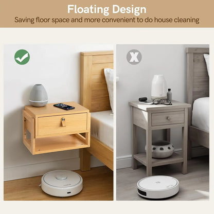 Floating Nightstand with LED Light Strips, Drawer & Shelf