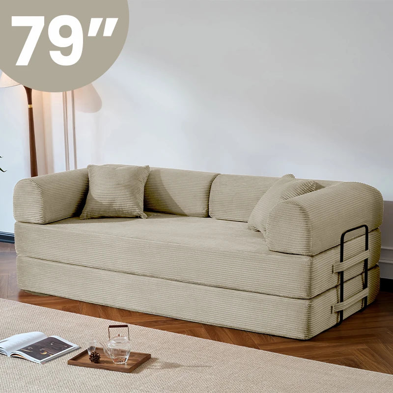 79’’ Corduroy Upholstered Folding Convertible Sofa Bed