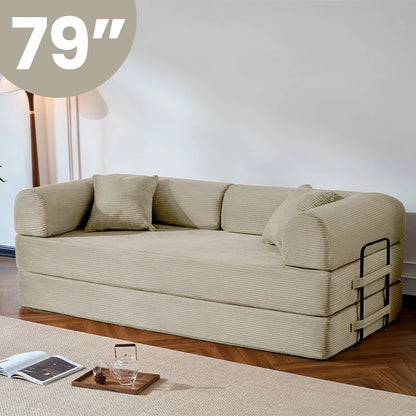 79’’ Corduroy Upholstered Folding Convertible Sofa Bed