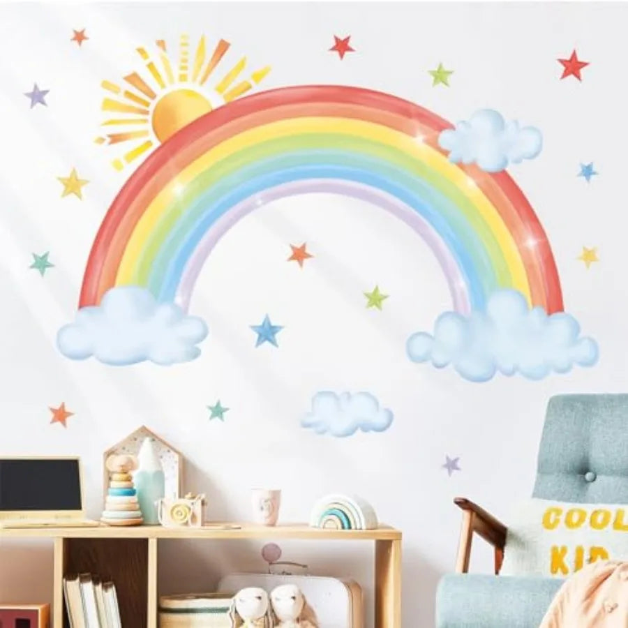 Large Rainbow, Sun, Clouds & Stars Wall Decals