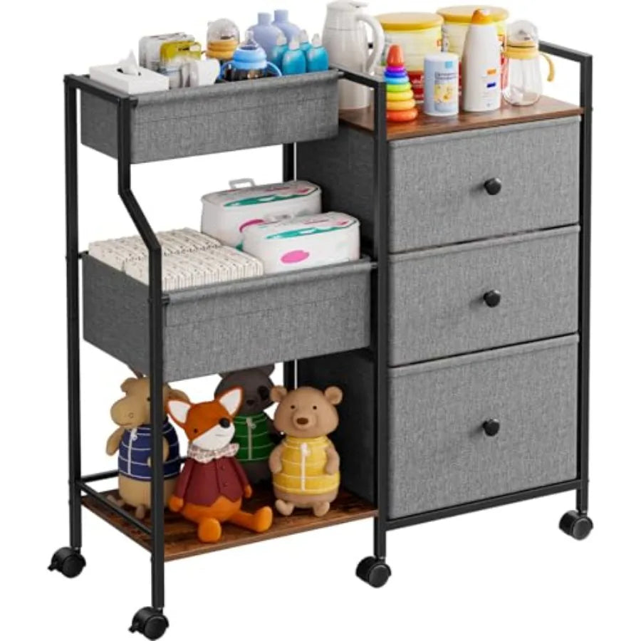 Baby Diaper Caddy Organizer Cart with Dividers and Drawers