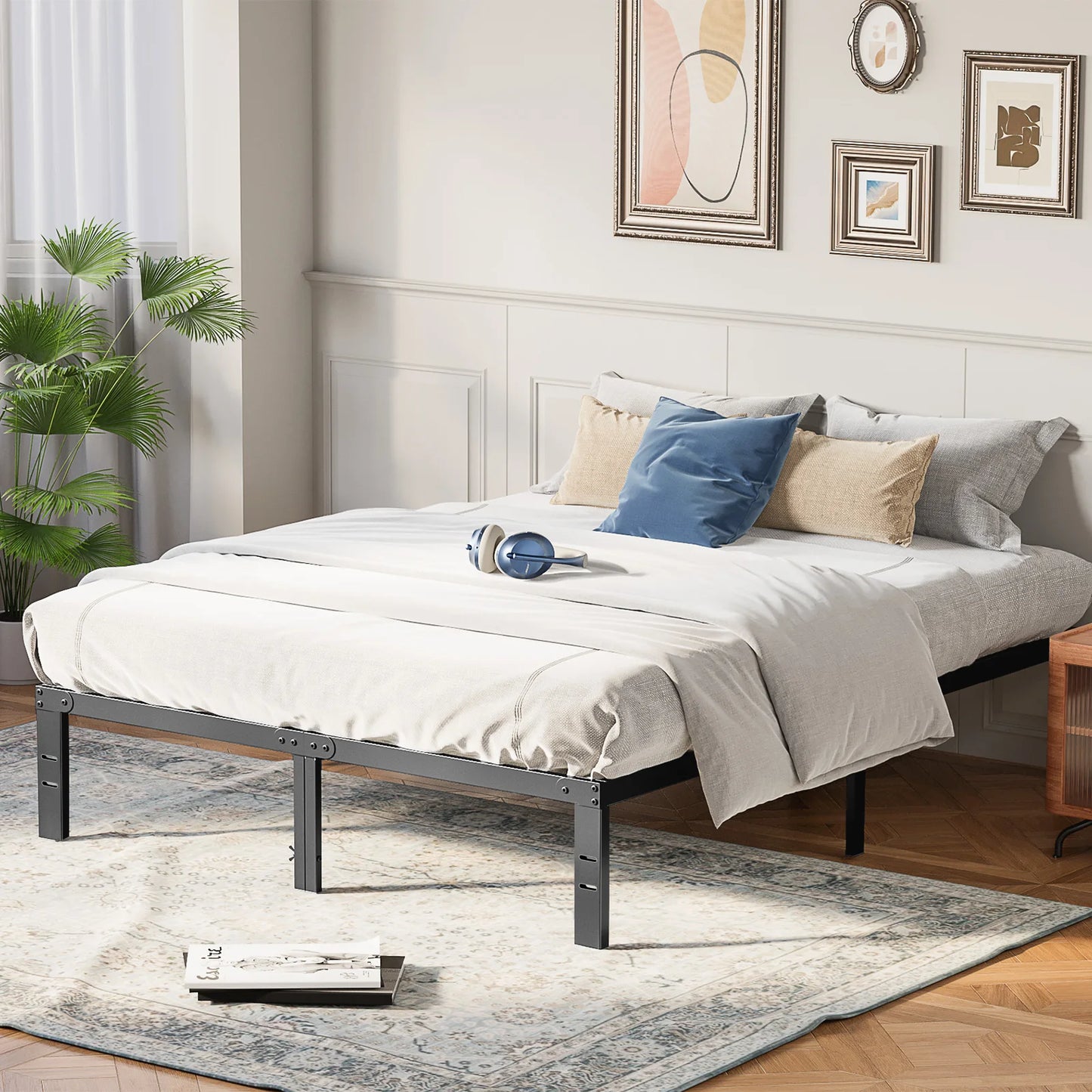 Basic Sturdy Steel Slat Support Bed Frame with 12" Storage Space