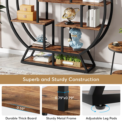 63-Inch Round Wood Bookshelf with Staggered Shelves