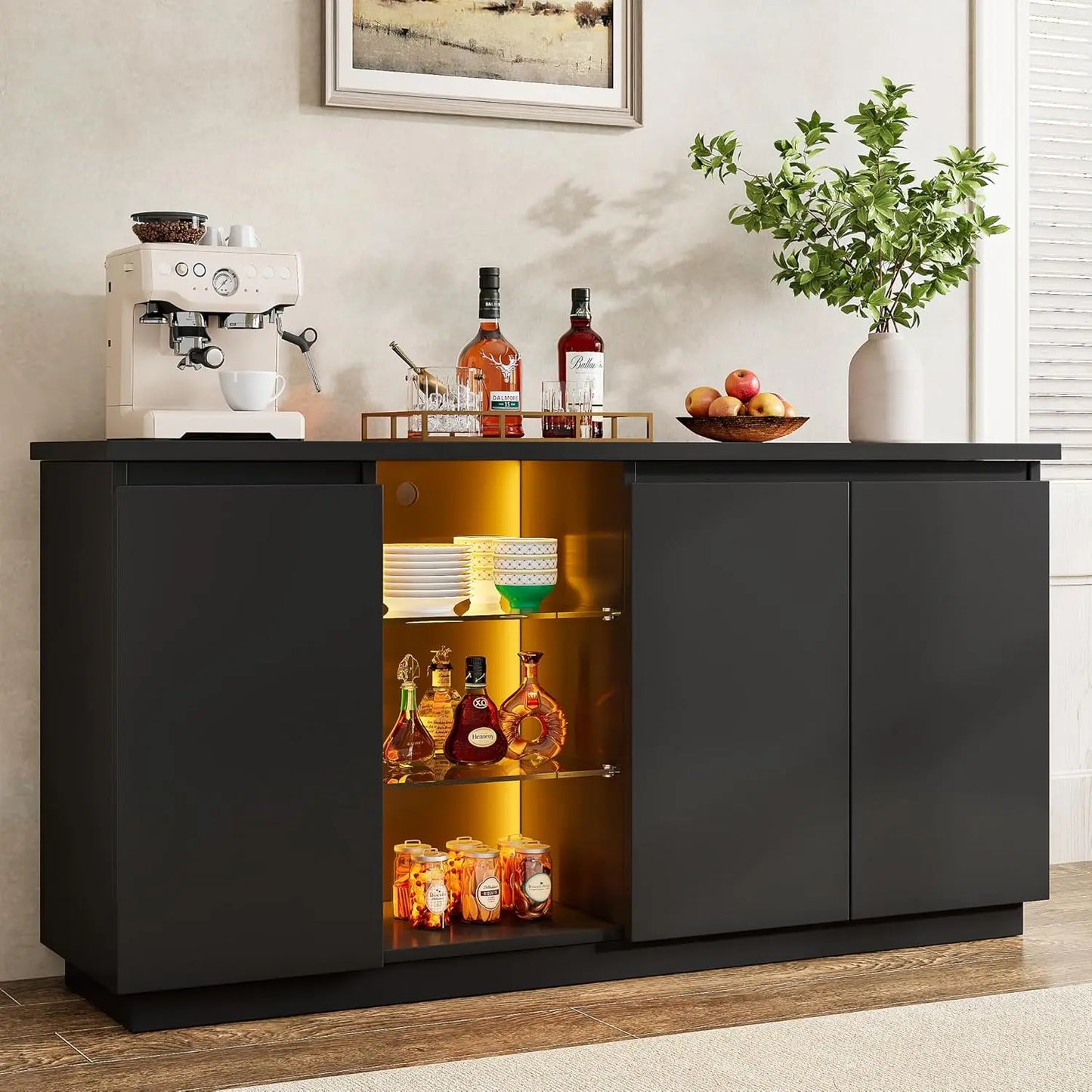 Sideboard Buffet Cabinet with Storage & LED Lights