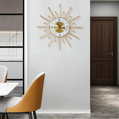 Silent Non-Ticking Battery Operated Gold Sun Wall Clock