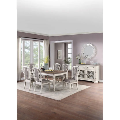Oak Top 7-Piece Dining Set with 6 Antique White Cushioned Seats