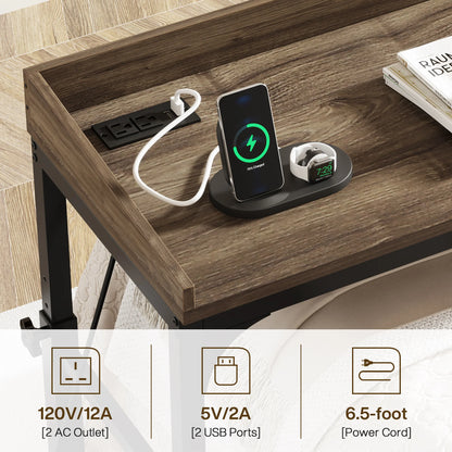 Queen Size Over Bed Desk with Adjustable Tilt Stand & Wheels