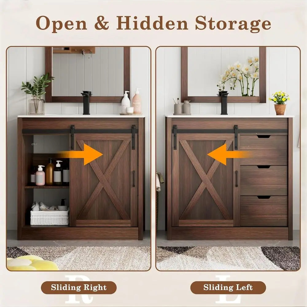 36” Farmhouse Bathroom Vanity Set with Sink, Faucet & Mirror
