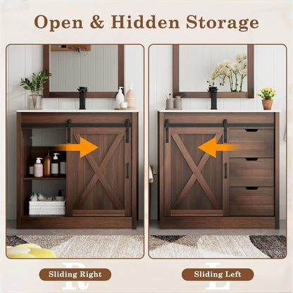 36” Farmhouse Bathroom Vanity Set with Sink, Faucet & Mirror