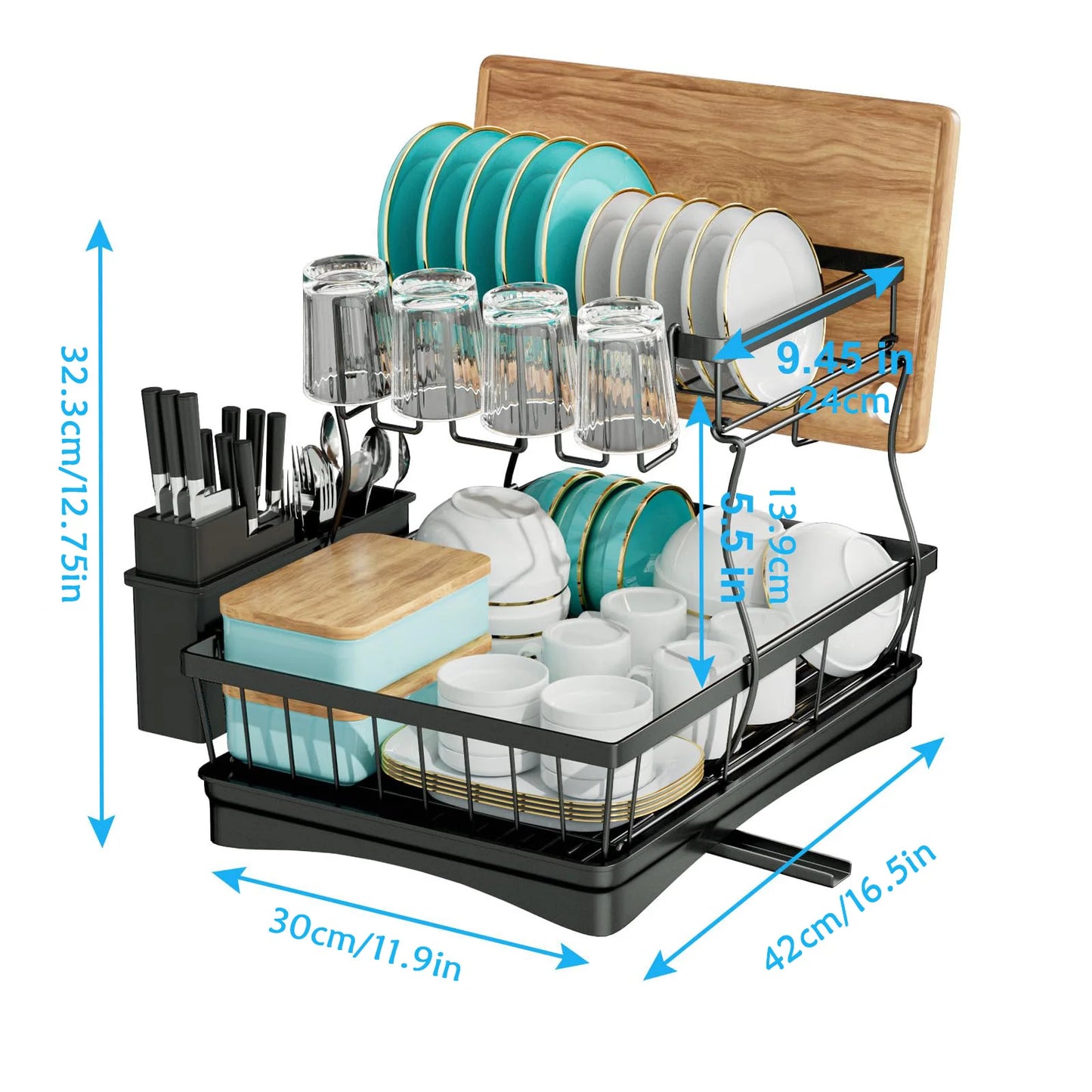 Large 2-Tier Dish Drying Rack w/Draining Tray for Countertops