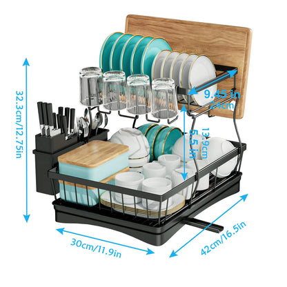 Large 2-Tier Dish Drying Rack w/Draining Tray for Countertops