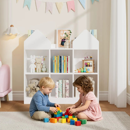 Castle Design Toy Storage Organizer with Book Racks & Open Cubbies