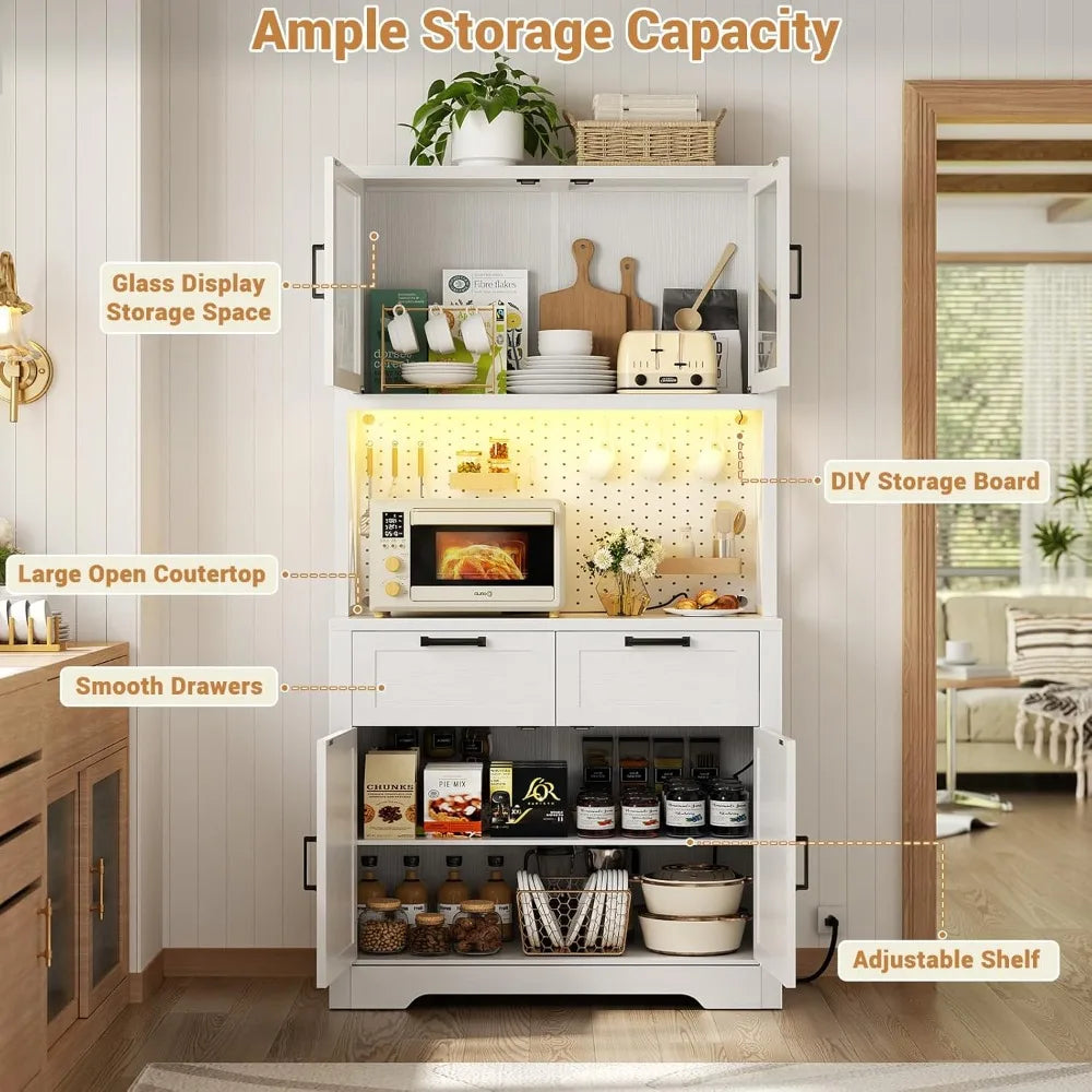 71" Pantry Cabinet with LED Light & Outlet