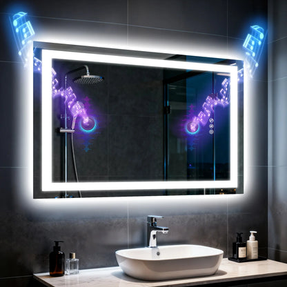 LED Bathroom Mirror w/ Speakers, Dimmable Backlit, Anti-Fog