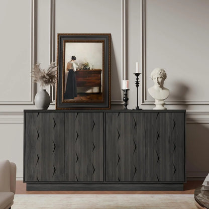 60" Walnut Sideboard Buffet Cabinet w/ Hexagon Textured Doors