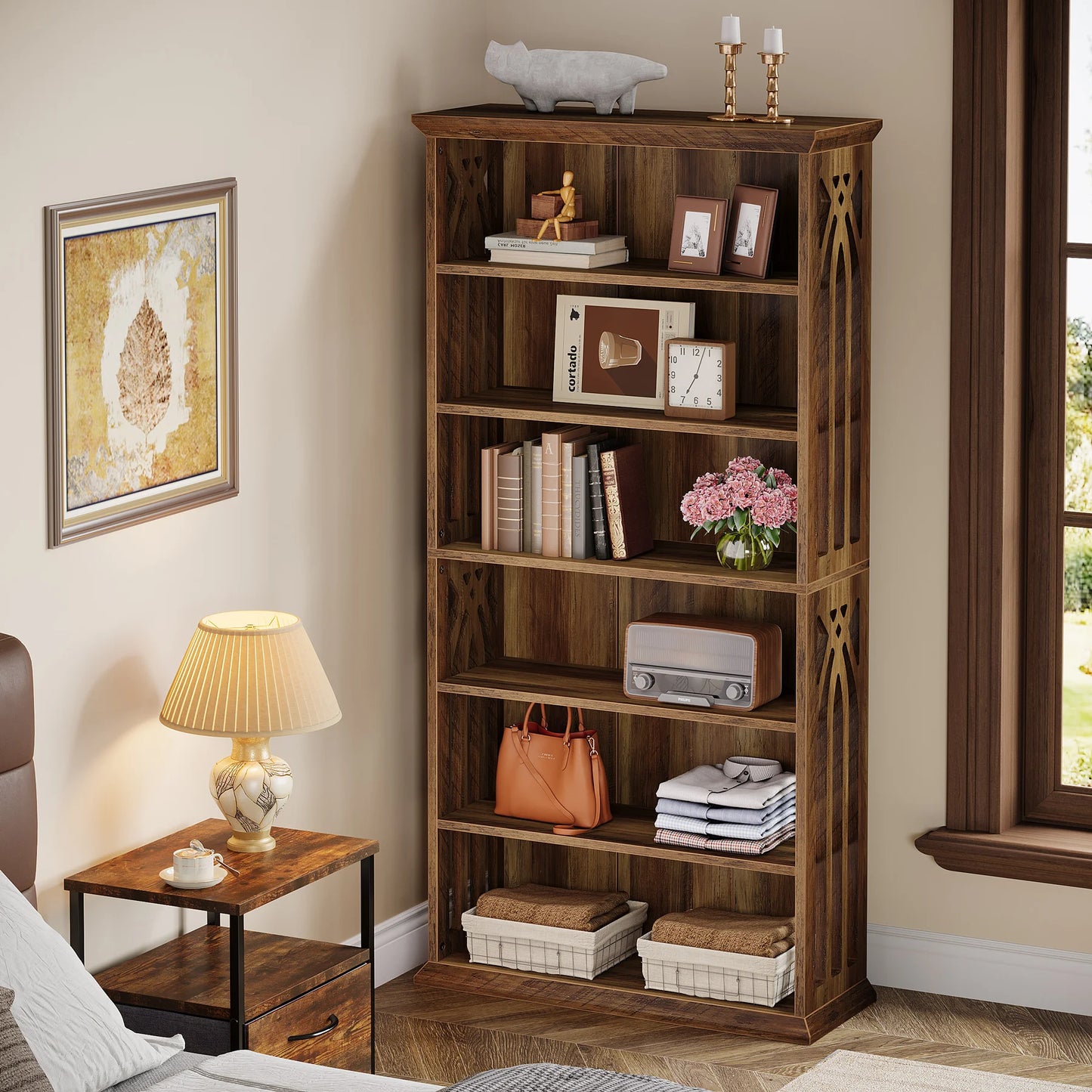 6-Tier Wood Display Shelves, Bookcase