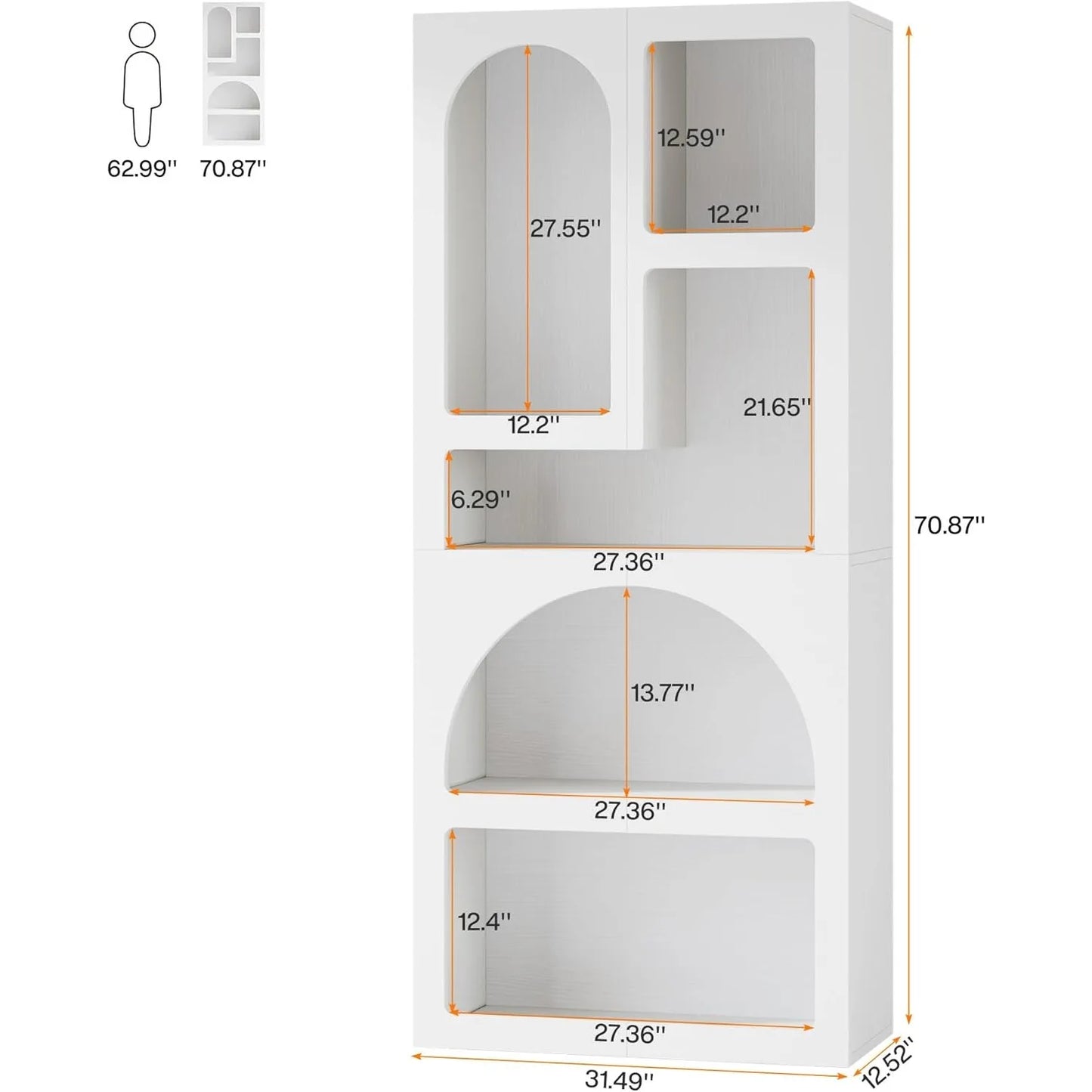 70.87" Tall Geometric Bookcase with 5 Irregular Storage Shelves