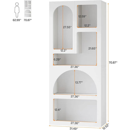 70.87" Tall Geometric Bookcase with 5 Irregular Storage Shelves