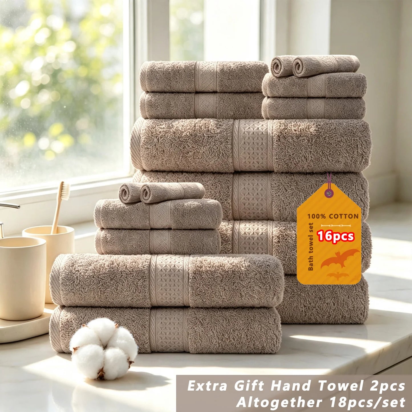 20/16/10pcs Cotton Soft Bath Towel Set for Bathroom