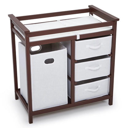 Wooden Diaper Changing Station Dresser with Laundry Hamper