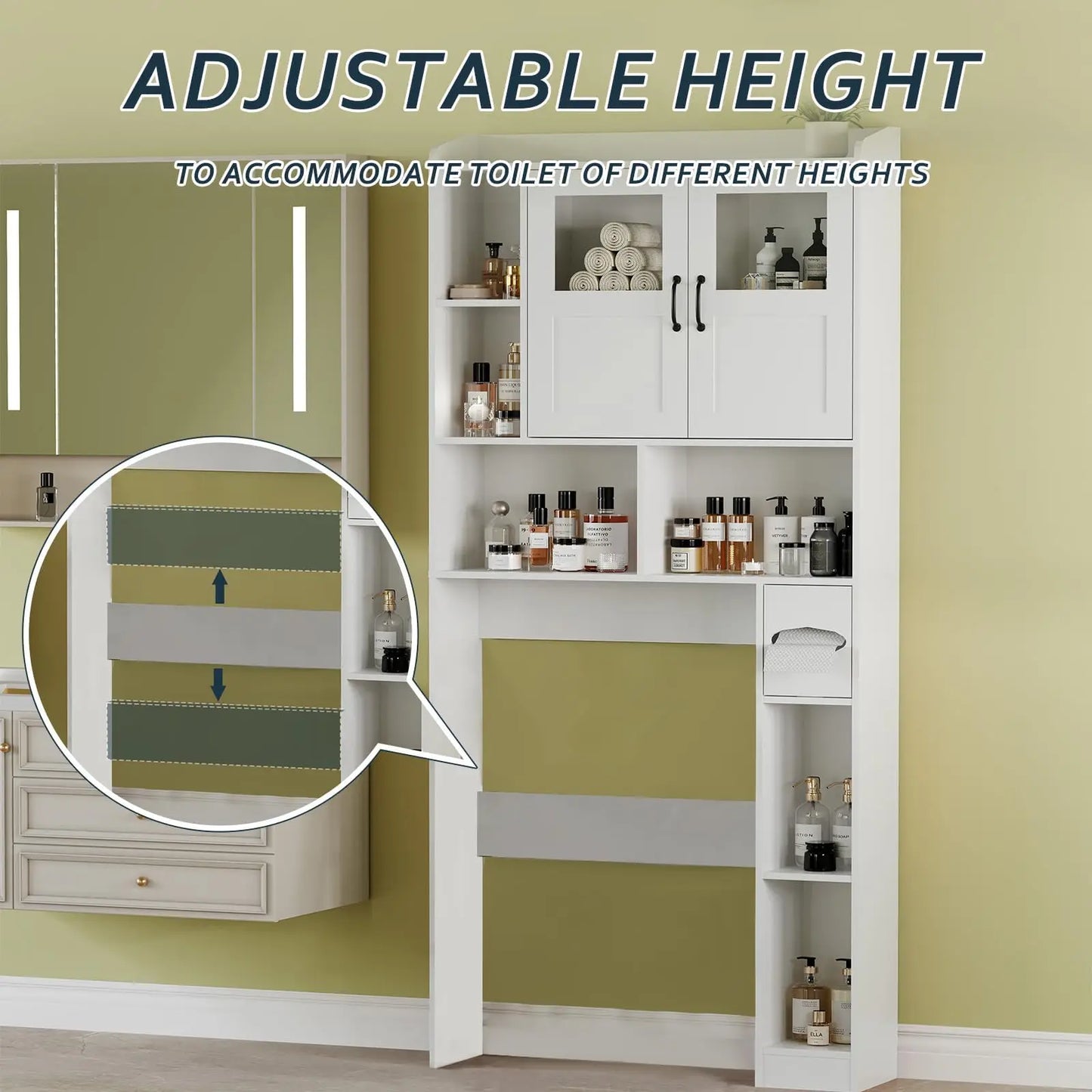 Over Toilet Storage Cabinet with Glass Door