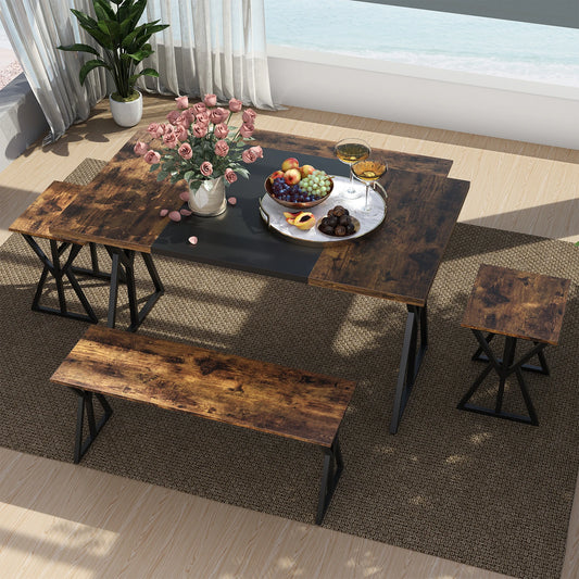 5-Piece Dining Room Set with 2 Benches & 2 Stools