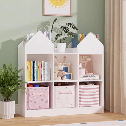 Castle Design Toy Storage Organizer with Book Racks & Open Cubbies
