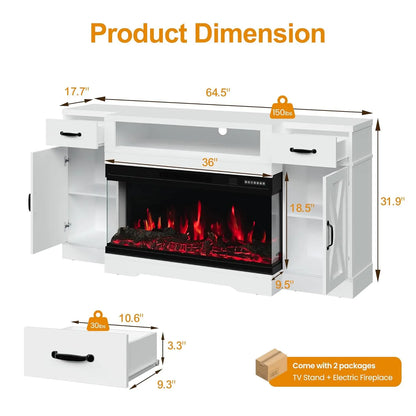 Large Entertainment Center with 36" 3-Sided Electric Fireplace