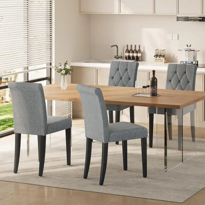 Set of 4, Button Tufted Parsons Dining Chair w/ Solid Wood Legs