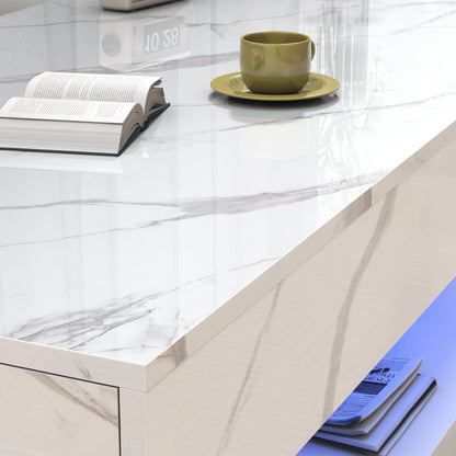 Double-Layer Coffee Table with LED lights & 2 Storage Drawers