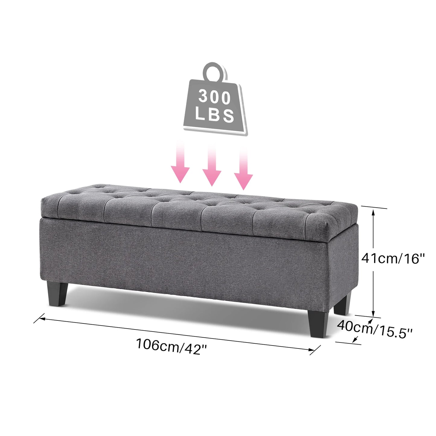42" Storage Ottoman Bench w/ Flipping Lid & Safety Hinge