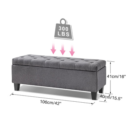 42" Storage Ottoman Bench w/ Flipping Lid & Safety Hinge