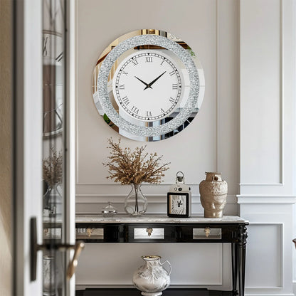 Silver, Tawny Tinted Mirrored Wall Clock with Sparkle Crush Diamond