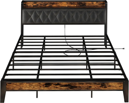 Multi Size Bed Frames with Storage Headboard
