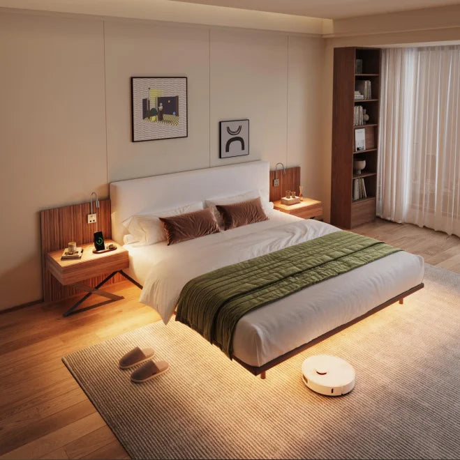 Luxury King Size Bed with Integrated Nightstands & Reading Lamps