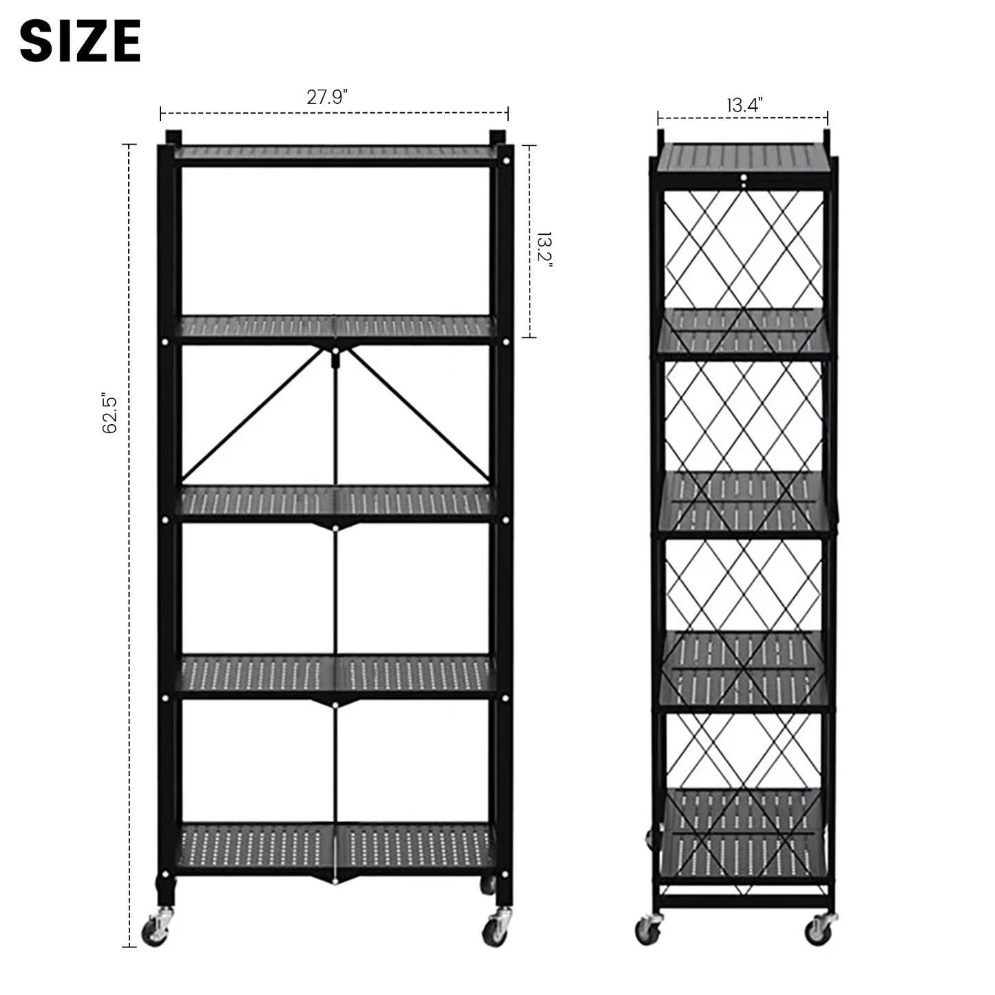 Foldable 5 -Tier Metal Storage Shelving Unit with Wheels
