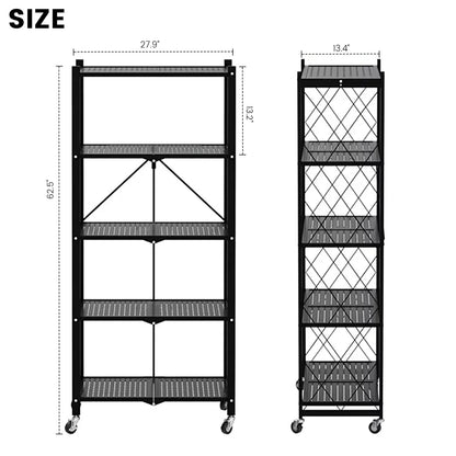 Foldable 5 -Tier Metal Storage Shelving Unit with Wheels