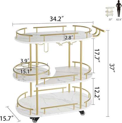 Mobile Bar, Serving Cart on Wheels w/ Wine Rack & Glass Holder