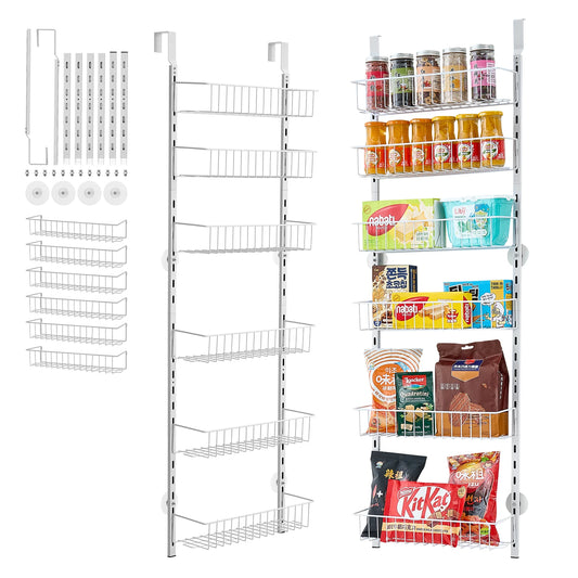 Heavy-Duty Steel 6/8/9/10 Tier Over the Door Pantry Organizer w/ Adjustable Shelves