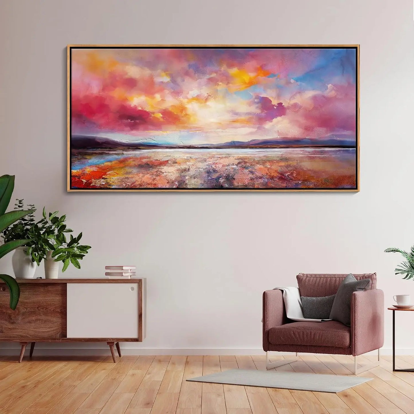Large 40" x 20" Canvas Wall Art, Framed Sunset Seascape